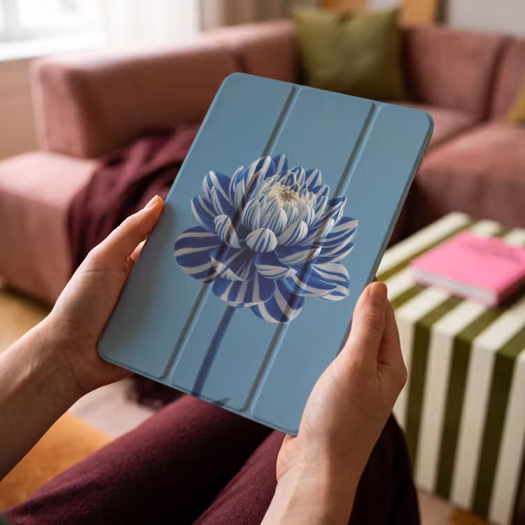 iPad-Hülle - Blume - Blau - Blütenblätter - Streifen — 4