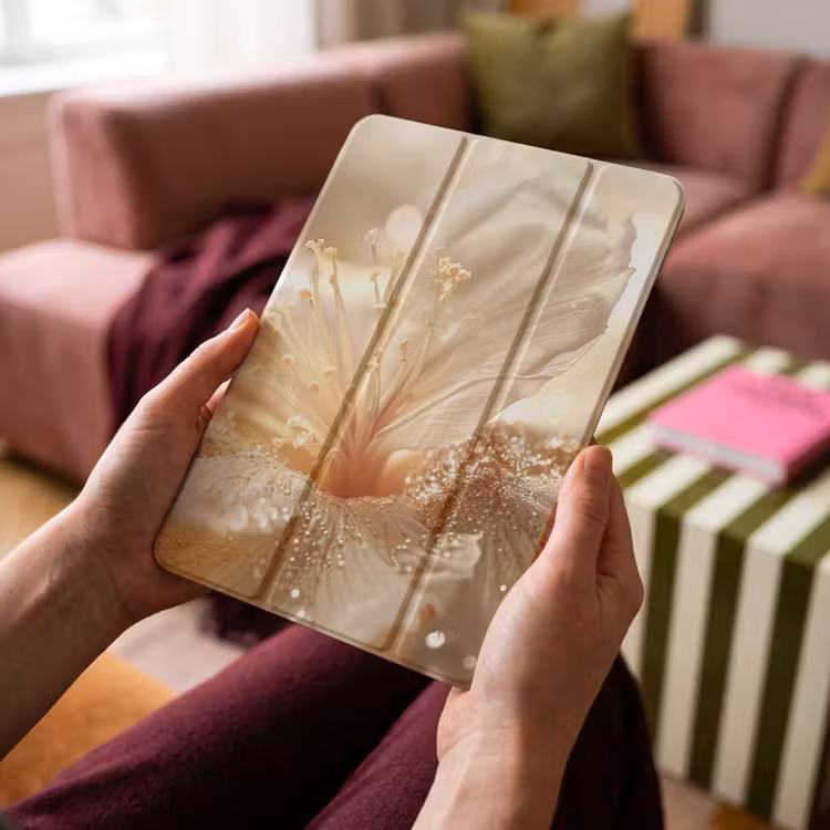 iPad-Hülle - Blume - Weiß - Glitter - Gold - Modern — 4