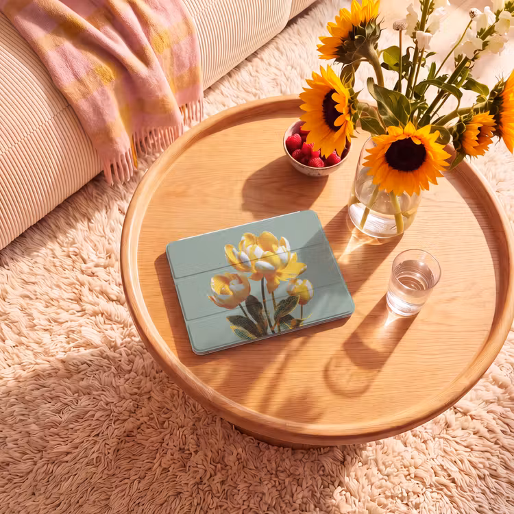 iPad-Hülle - Blumen - Gelb - Blätter - Struktur — 2