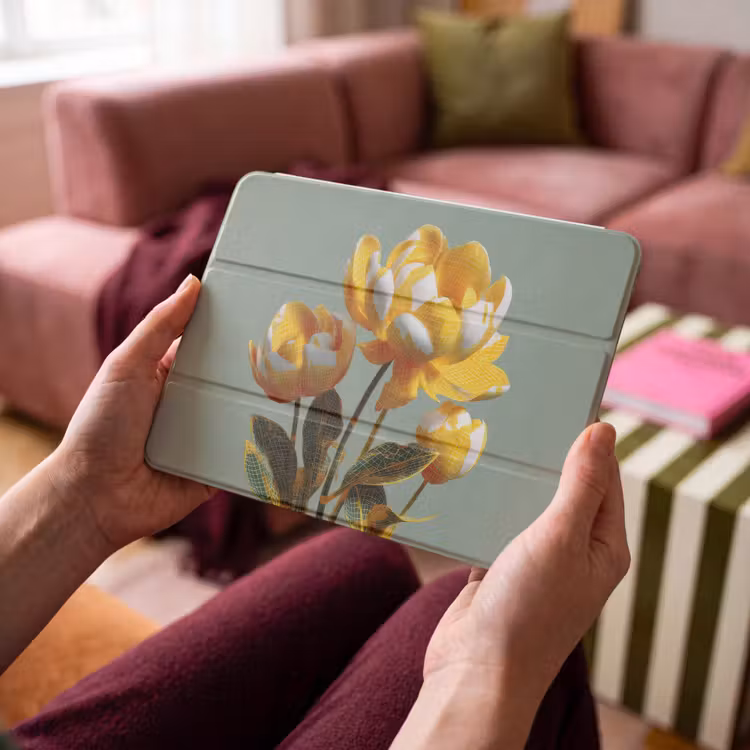 iPad-Hülle - Blumen - Gelb - Blätter - Struktur — 4