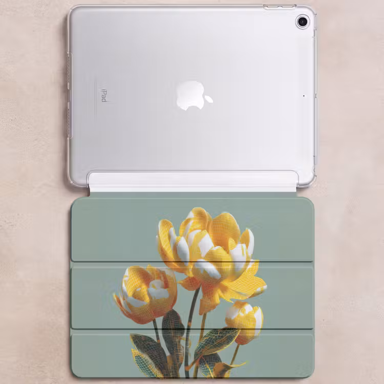 iPad-Hülle - Blumen - Gelb - Blätter - Struktur — 6