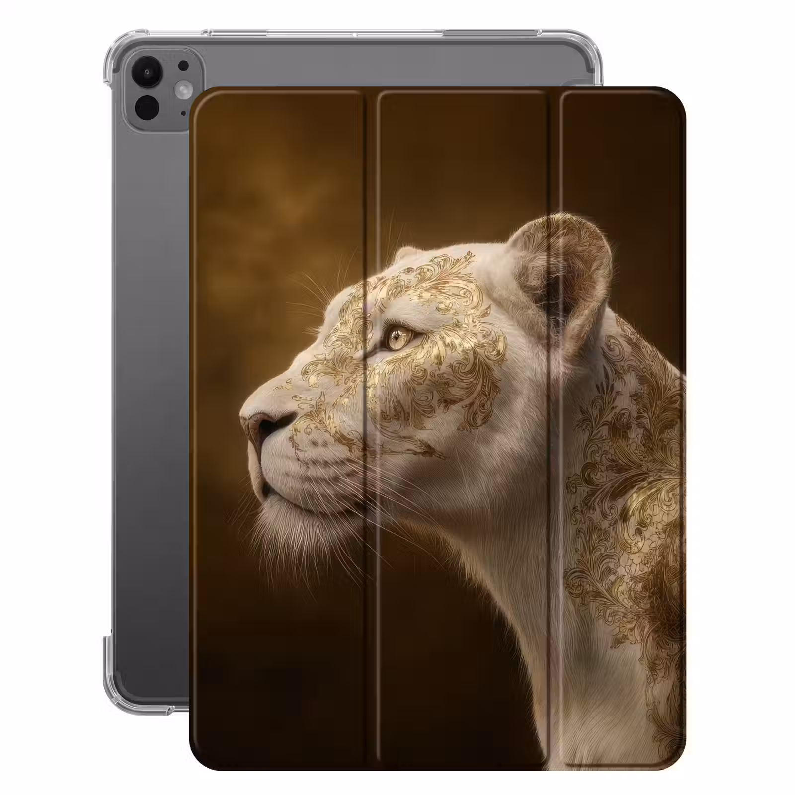 iPad-Hülle - Löwin - Blumen - Weiß - Gold — 1