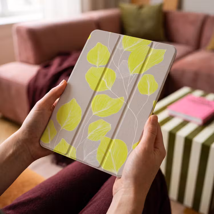 iPad-Hülle - Blätter - Neon - Gelb - Linien — 4