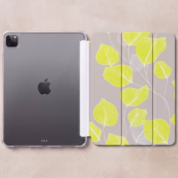 iPad-Hülle - Blätter - Neon - Gelb - Linien — 6