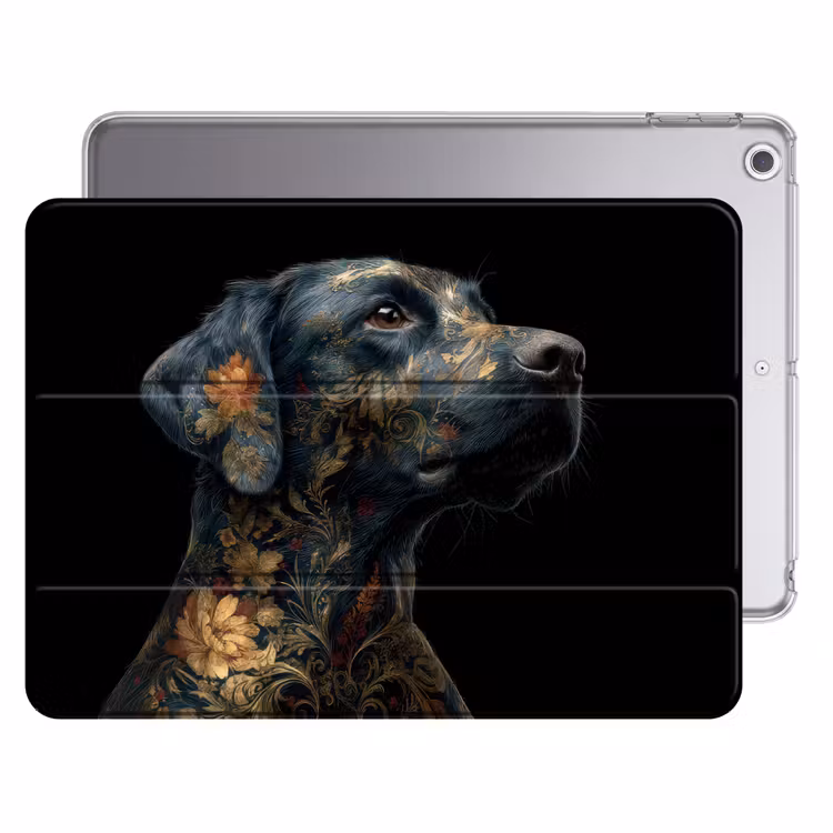 iPad-Hülle - Hund - Schwarz - Blumen — 1