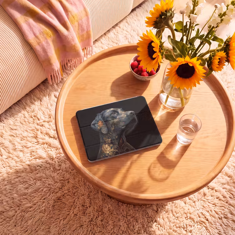 iPad-Hülle - Hund - Schwarz - Blumen — 2