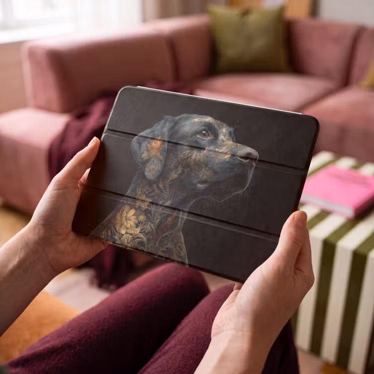 iPad-Hülle - Hund - Schwarz - Blumen — 4