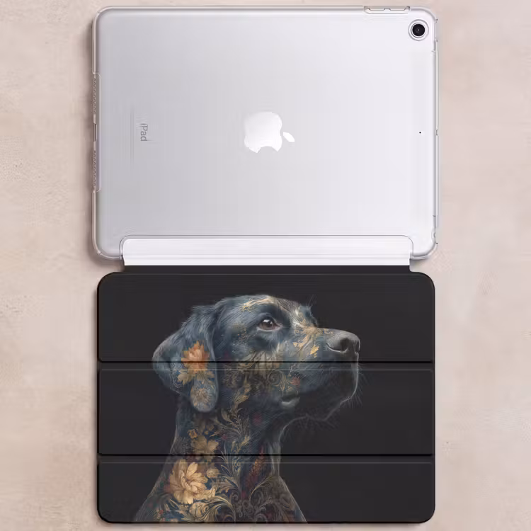 iPad-Hülle - Hund - Schwarz - Blumen — 6