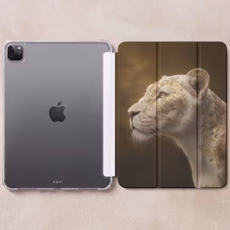 iPad-Hülle - Löwin - Blumen - Weiß - Gold — 6