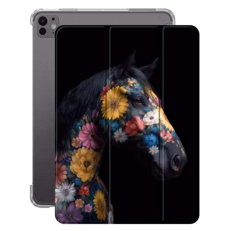 iPad-Hülle - Pferd - Blumen - Schwarz — 1
