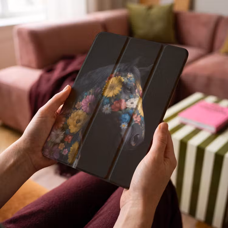 iPad-Hülle - Pferd - Blumen - Schwarz — 4