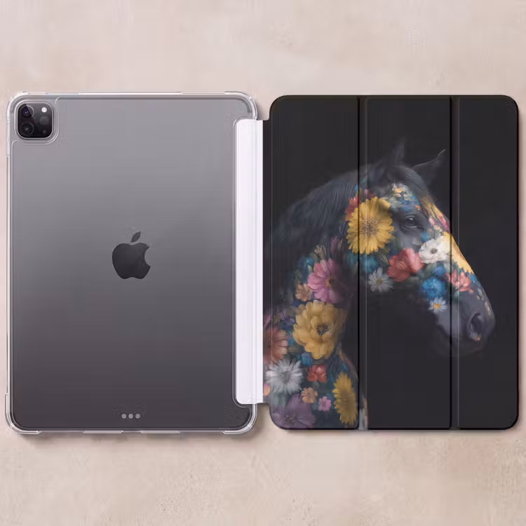 iPad-Hülle - Pferd - Blumen - Schwarz — 6