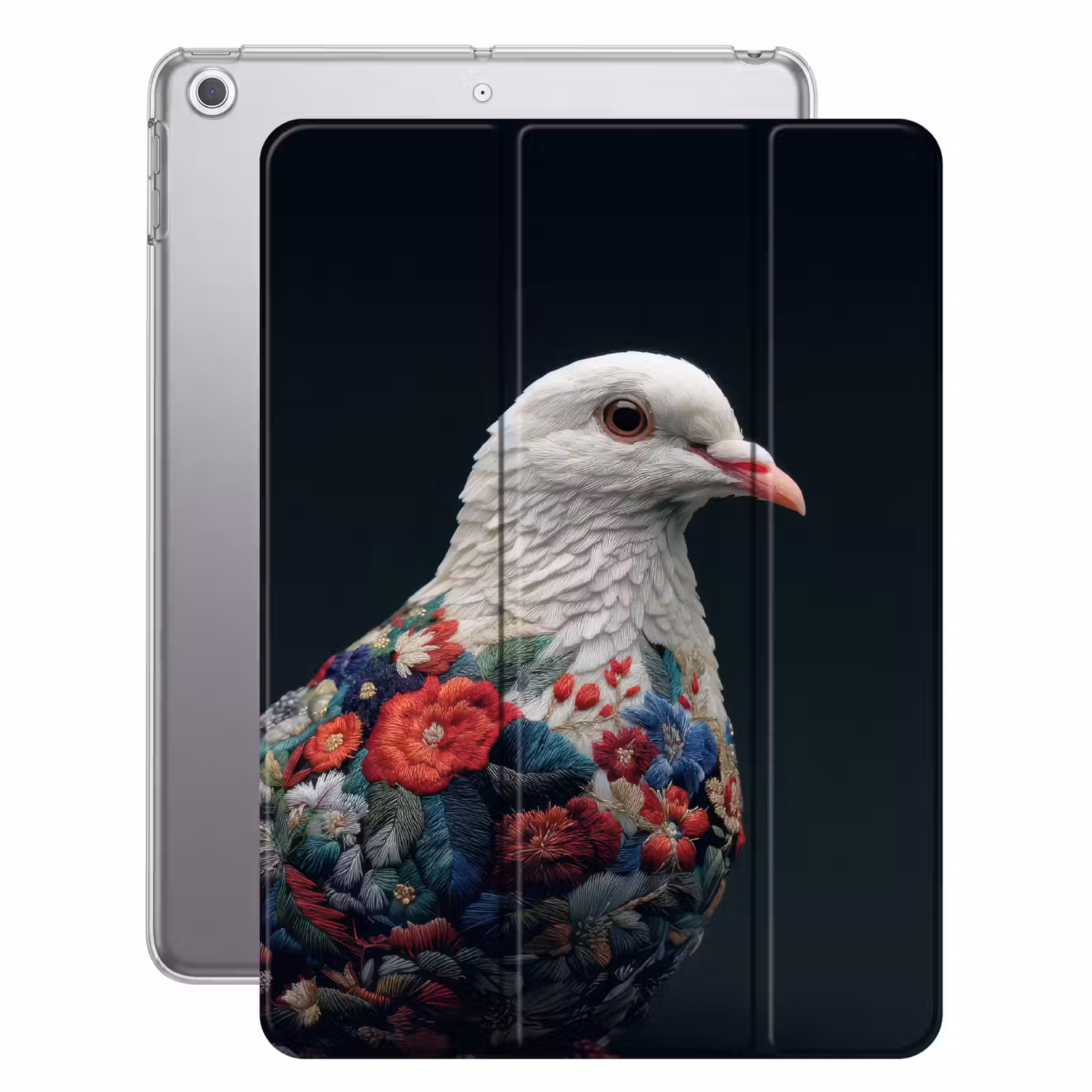 iPad-Hülle - Taube - Blumen - Weiß - Schwarz — 1