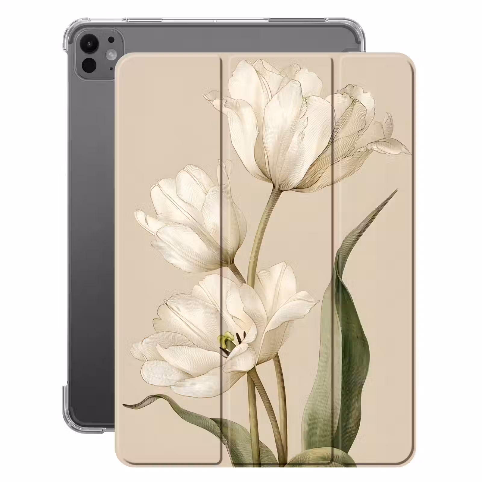 iPad-Hülle - Tulpen - Weiß - Blätter — 1