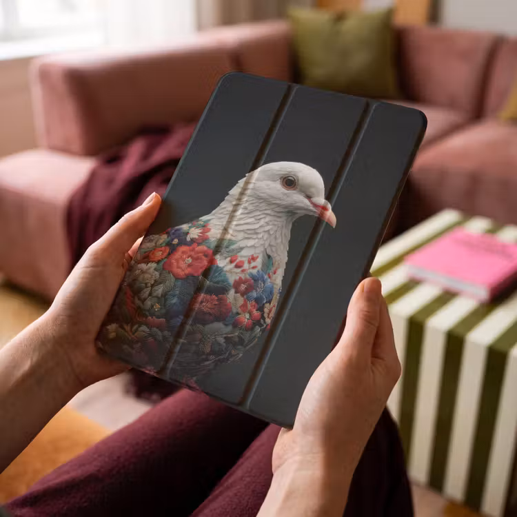 iPad-Hülle - Taube - Blumen - Weiß - Schwarz — 4