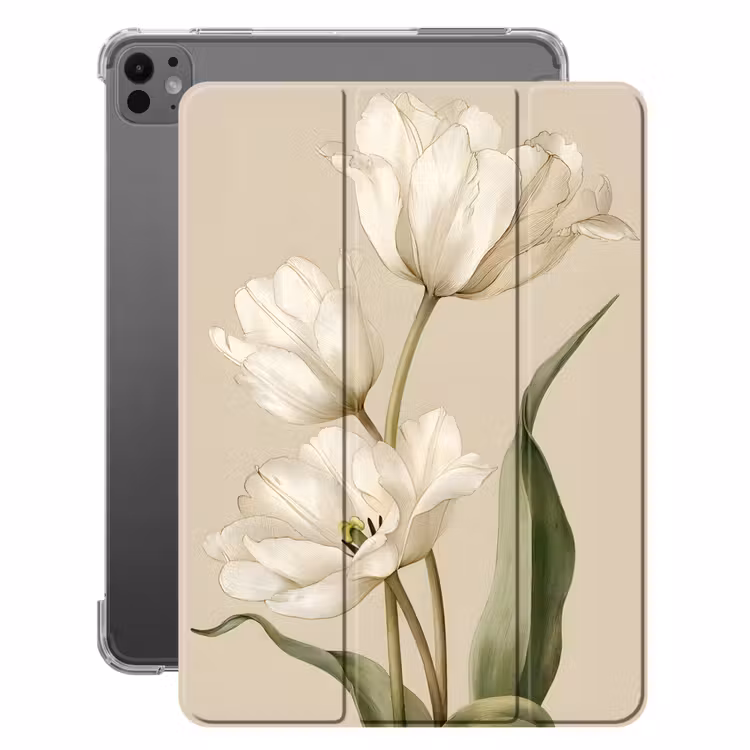 iPad-Hülle - Tulpen - Weiß - Blätter — 1