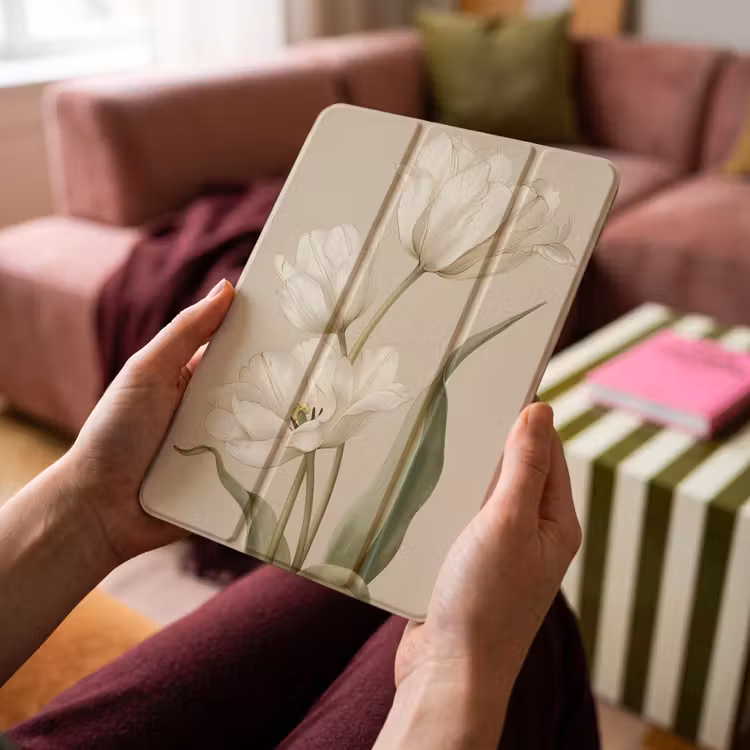 iPad-Hülle - Tulpen - Weiß - Blätter — 4