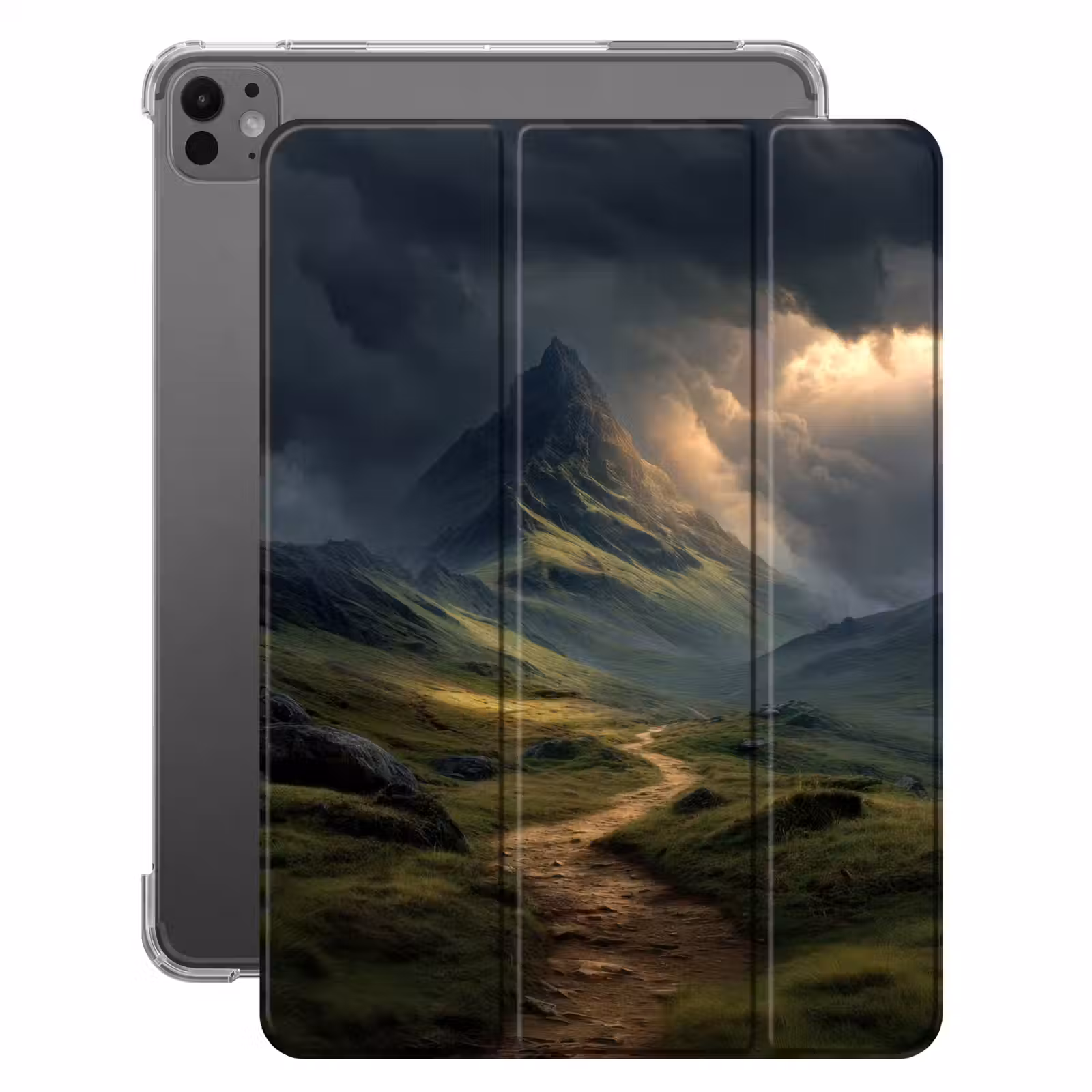 iPad-Hülle - Berge - Gewundener Pfad - Grün - Wolken — 1