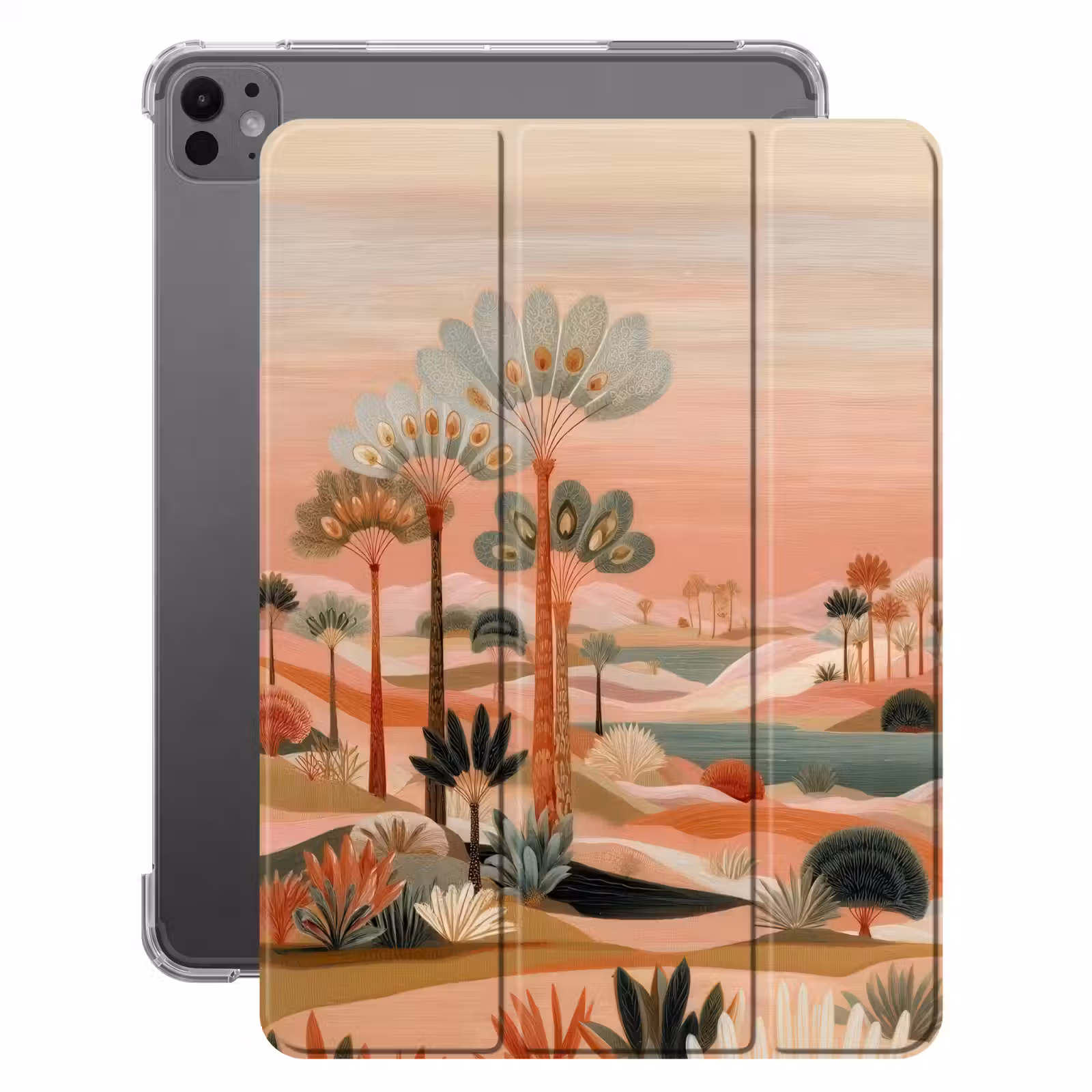 iPad-Hülle - Rosa Landschaft - Palmen - Wasser — 1