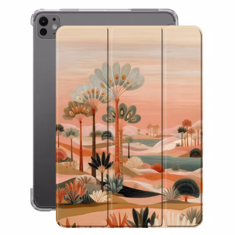 iPad-Hülle - Rosa Landschaft - Palmen - Wasser — 1