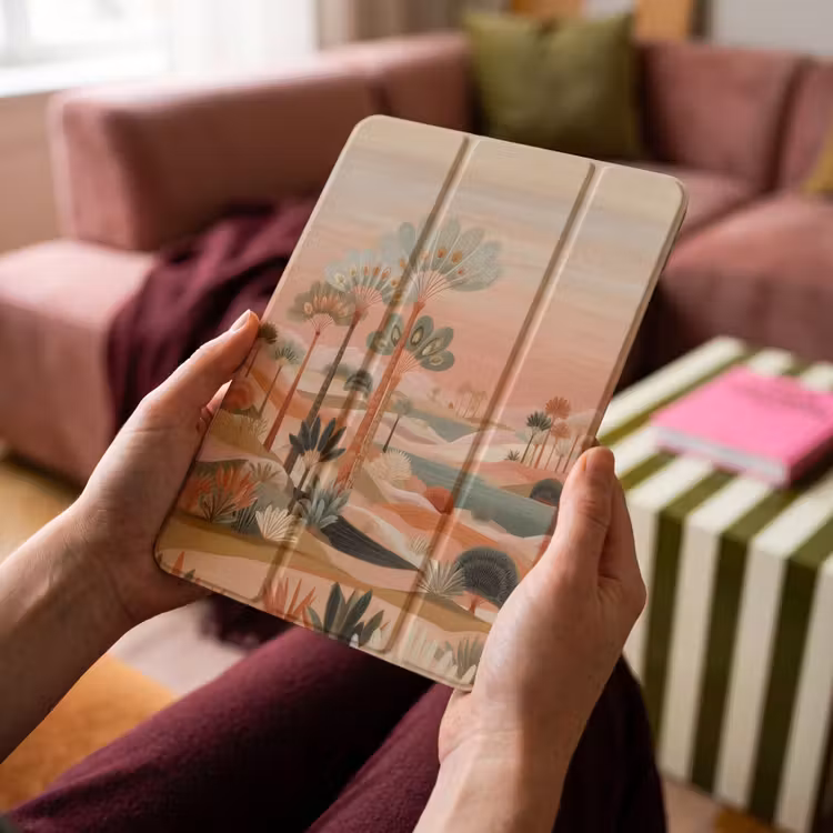 iPad-Hülle - Rosa Landschaft - Palmen - Wasser — 4