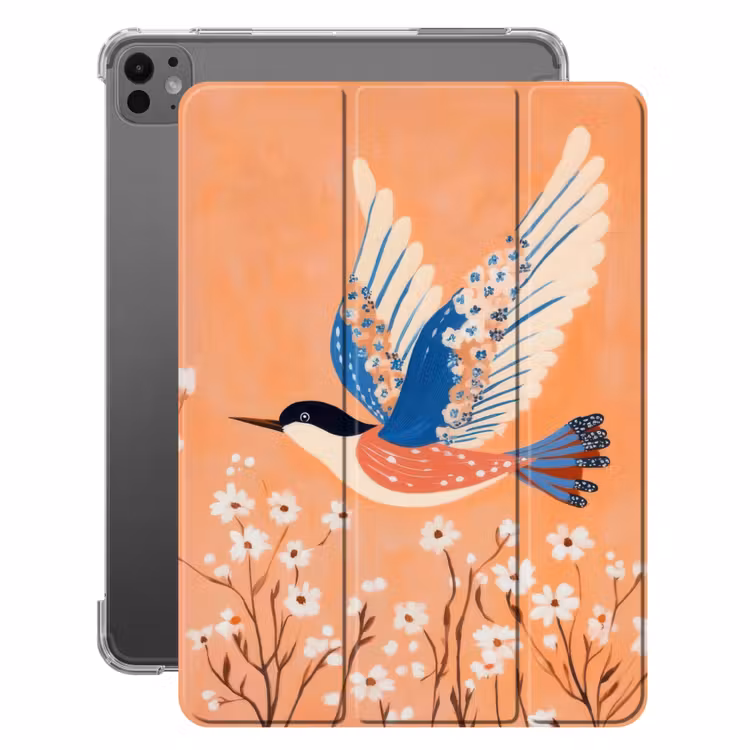 iPad-Hülle - Vogel - Blütenzweige - Warm - Farbenfroh — 1
