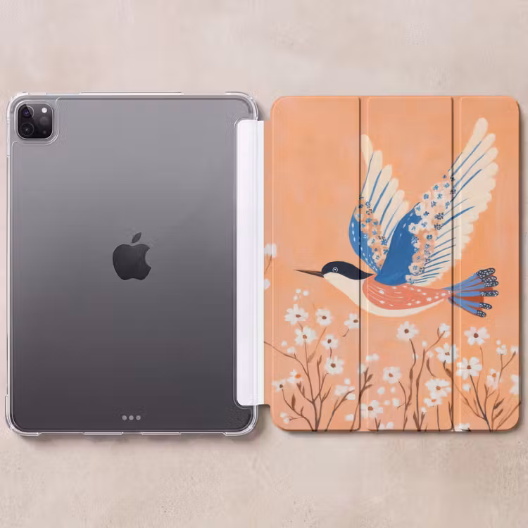 iPad-Hülle - Vogel - Blütenzweige - Warm - Farbenfroh — 6