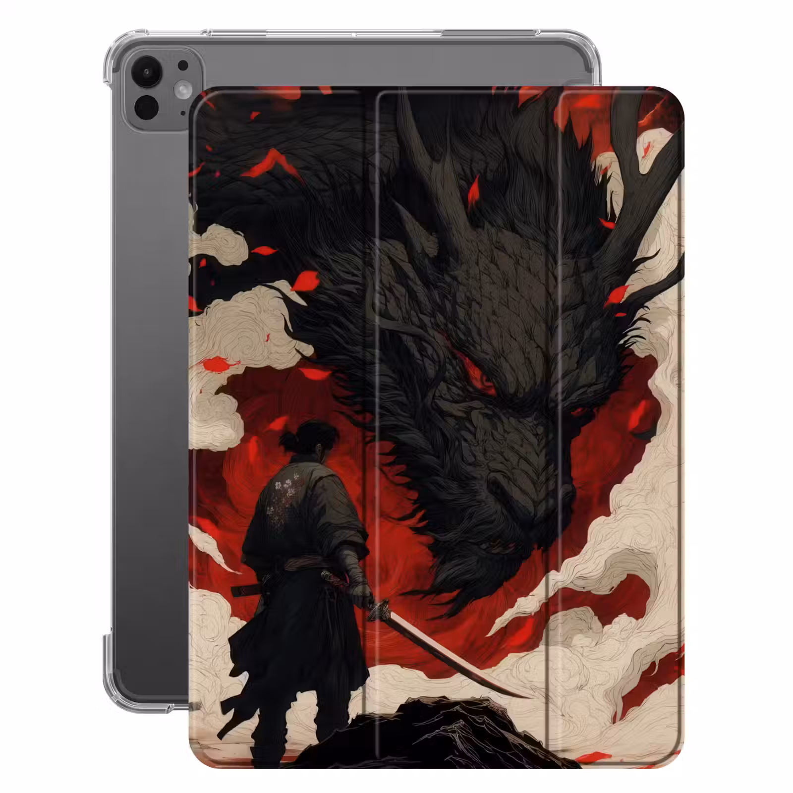 iPad-Hülle - Krieger - Drache - Schwarz - Rot - Rauch — 1