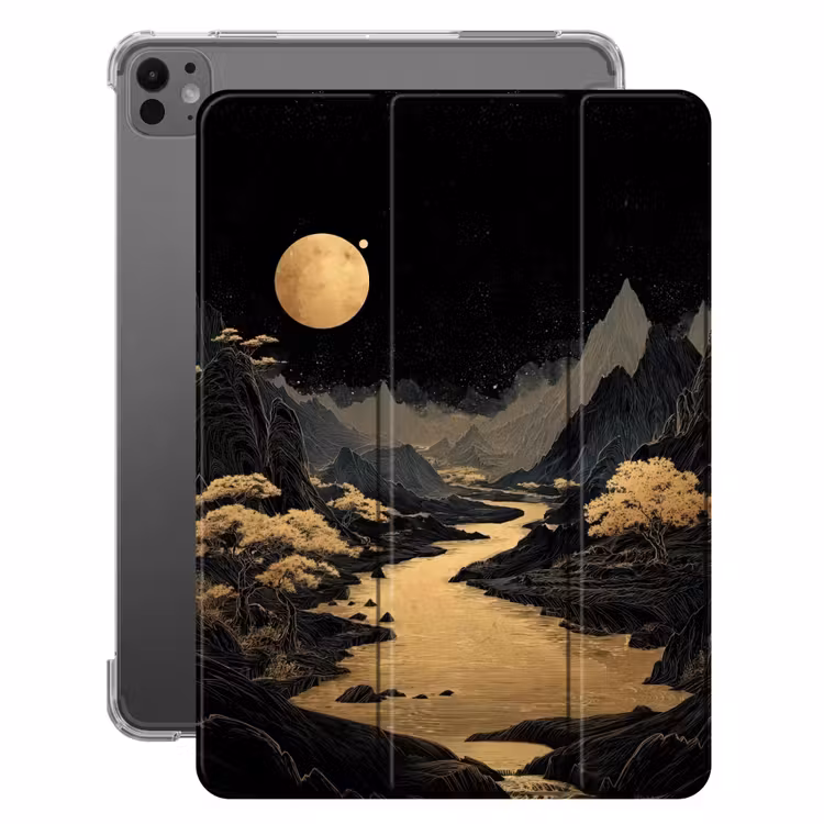 iPad-Hülle - Goldener Fluss - Berge - Mond - Sternenhimmel — 1