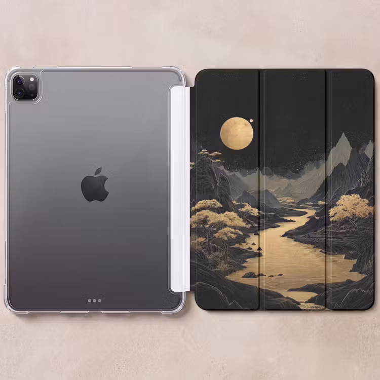 iPad-Hülle - Goldener Fluss - Berge - Mond - Sternenhimmel — 6