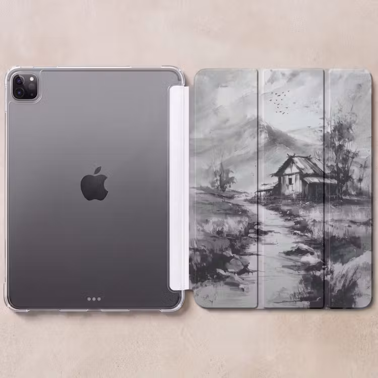 iPad-Hülle - Hütte - Grau - Berge - Neblig — 6