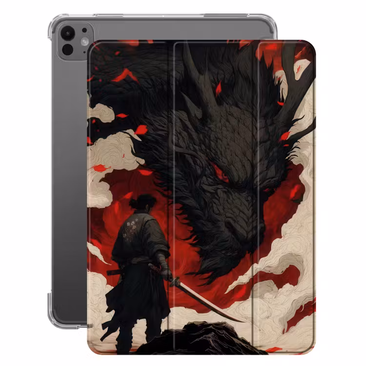 iPad-Hülle - Krieger - Drache - Schwarz - Rot - Rauch — 1