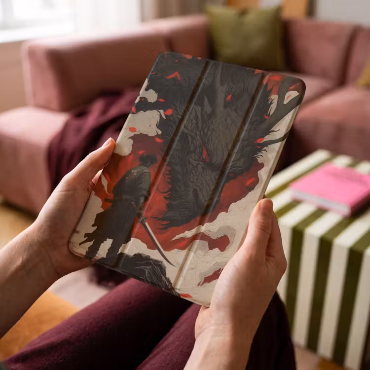 iPad-Hülle - Krieger - Drache - Schwarz - Rot - Rauch — 4