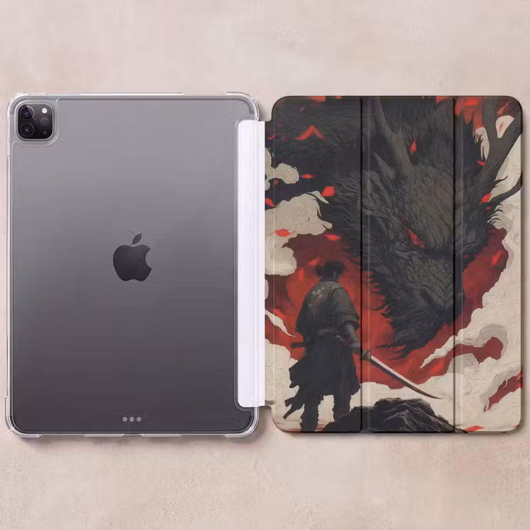 iPad-Hülle - Krieger - Drache - Schwarz - Rot - Rauch — 6