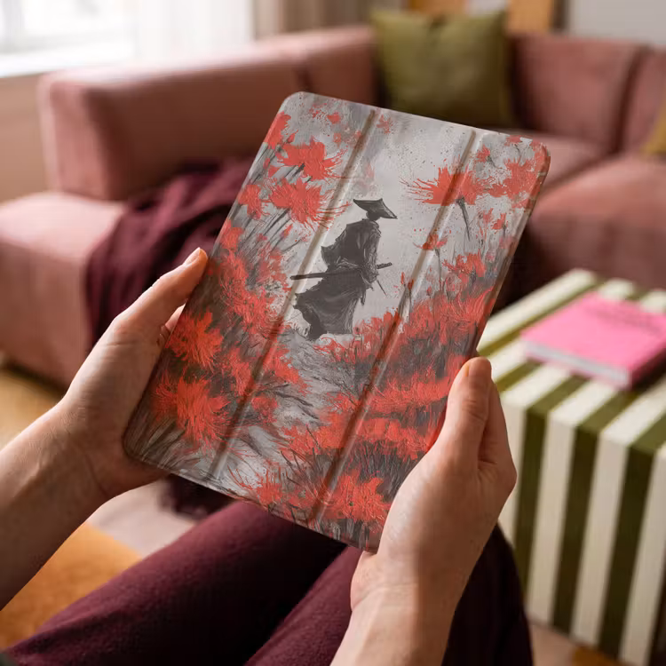 iPad-Hülle - Rote Blumen - neblig - Mann — 4