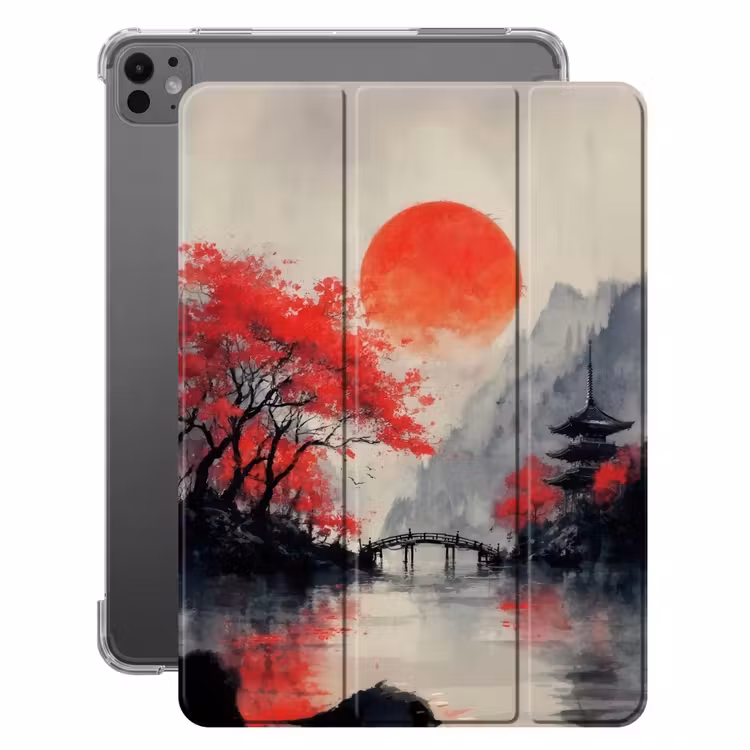 iPad-Hülle - Rote Sonne - Fluss - Brücke - Bäume — 1