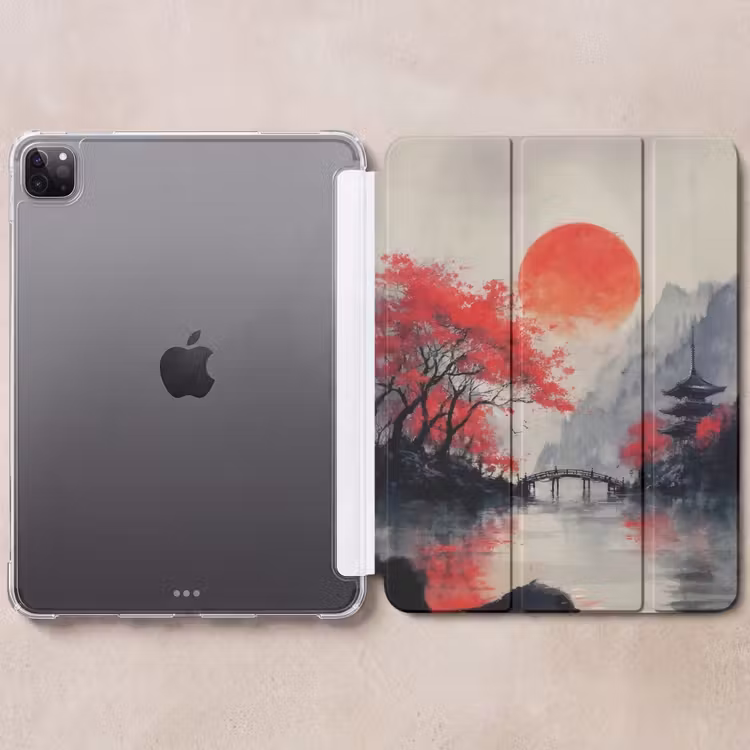 iPad-Hülle - Rote Sonne - Fluss - Brücke - Bäume — 6