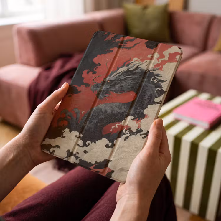 iPad-Hülle - Schwarzer Drache - Rauchwolken - Rot — 4