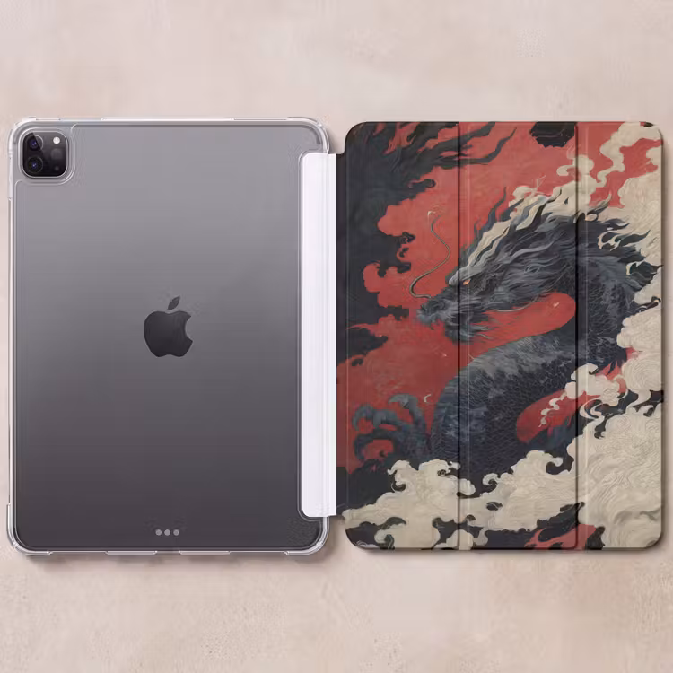 iPad-Hülle - Schwarzer Drache - Rauchwolken - Rot — 6