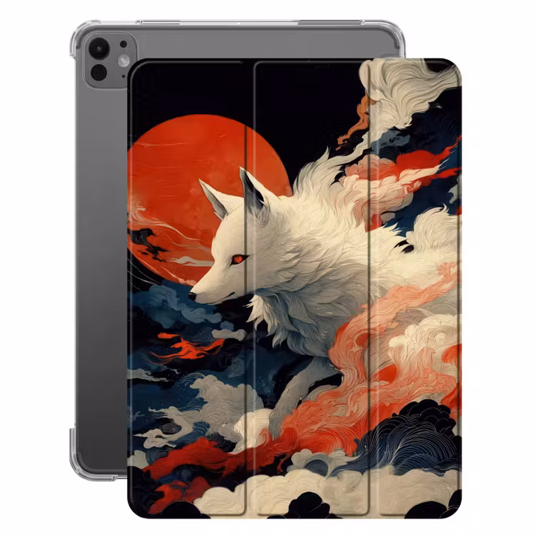 iPad-Hülle - Weißer Fuchs - Wolken - Mond — 1