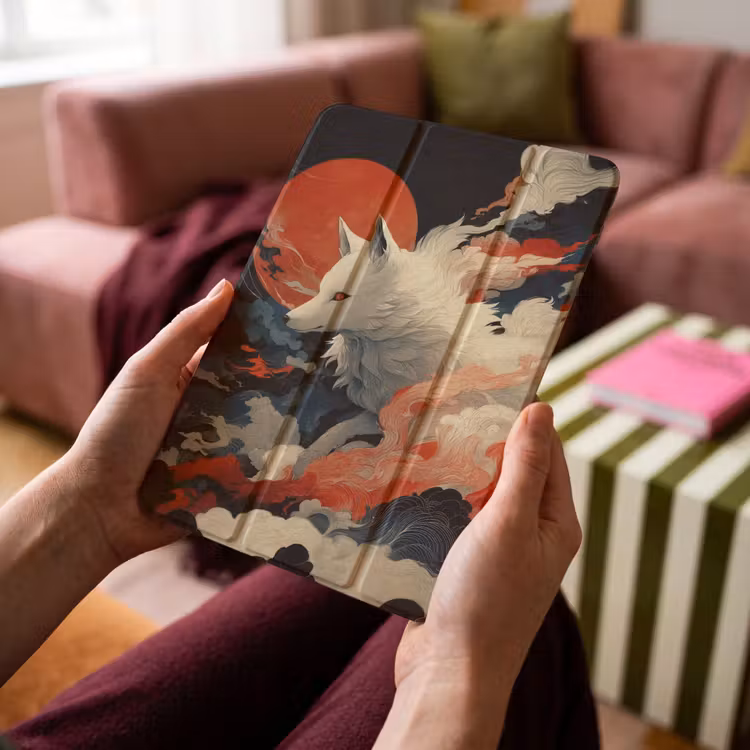iPad-Hülle - Weißer Fuchs - Wolken - Mond — 4