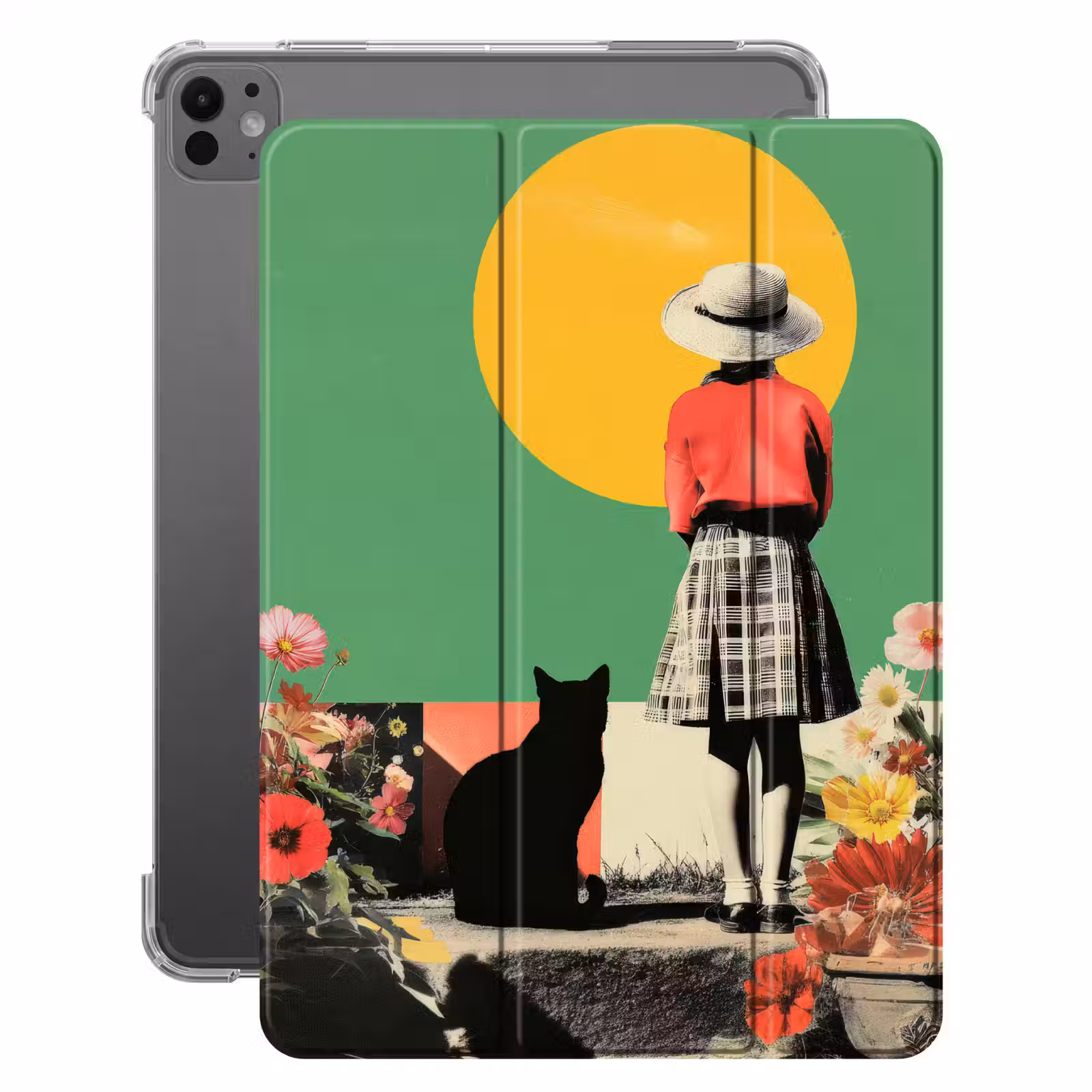 iPad-Hülle - Retro - Mädchen - Katze - Sonne — 1
