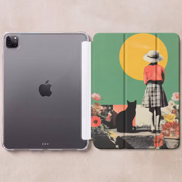 iPad-Hülle - Retro - Mädchen - Katze - Sonne — 6