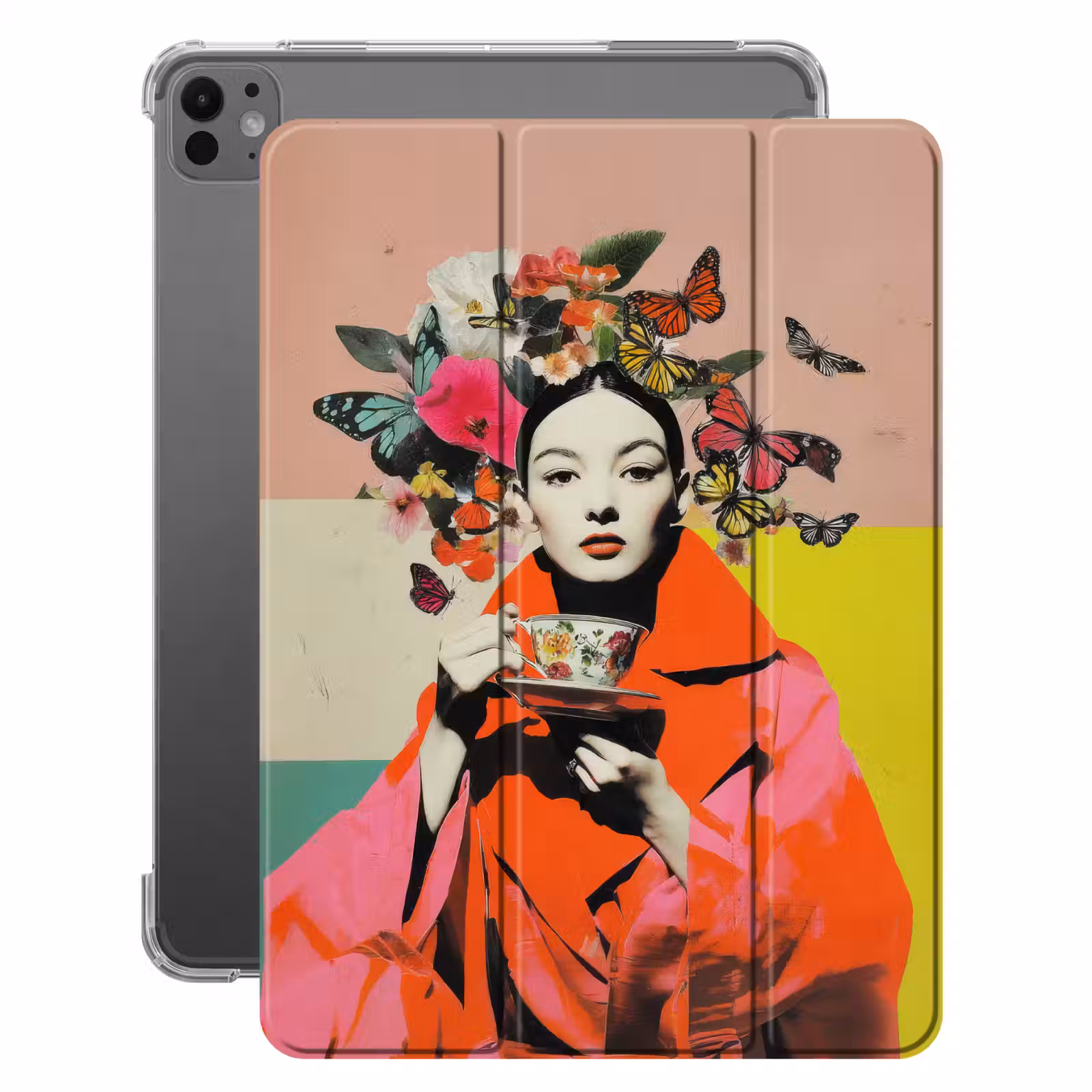 iPad-Hülle - Retro - Frau - Tasse - Schmetterlinge — 1
