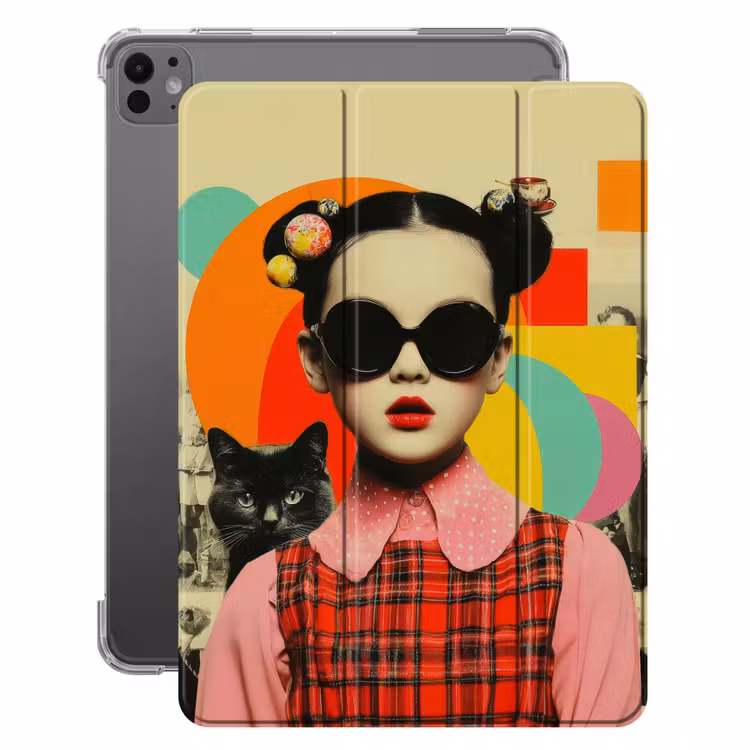 iPad-Hülle - Mädchen - Sonnenbrille - Katze - Retro — 1