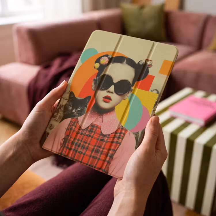 iPad-Hülle - Mädchen - Sonnenbrille - Katze - Retro — 4