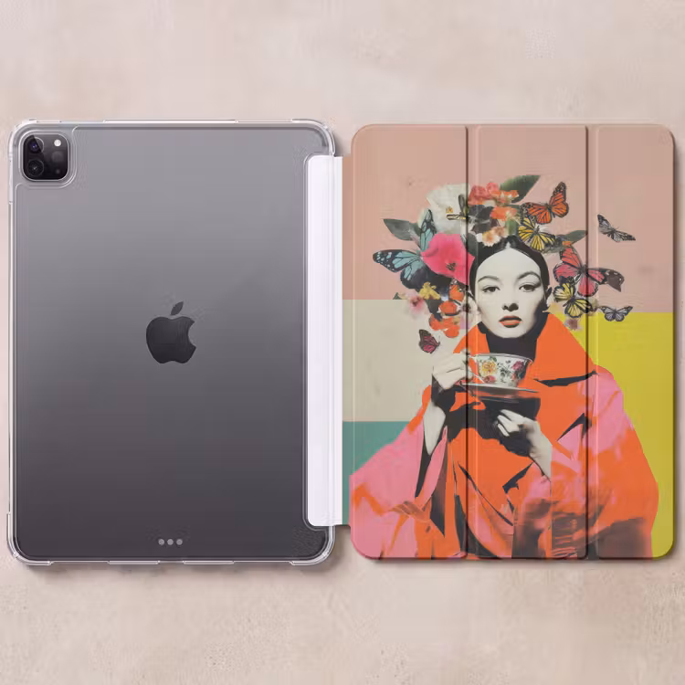 iPad-Hülle - Retro - Frau - Tasse - Schmetterlinge — 6