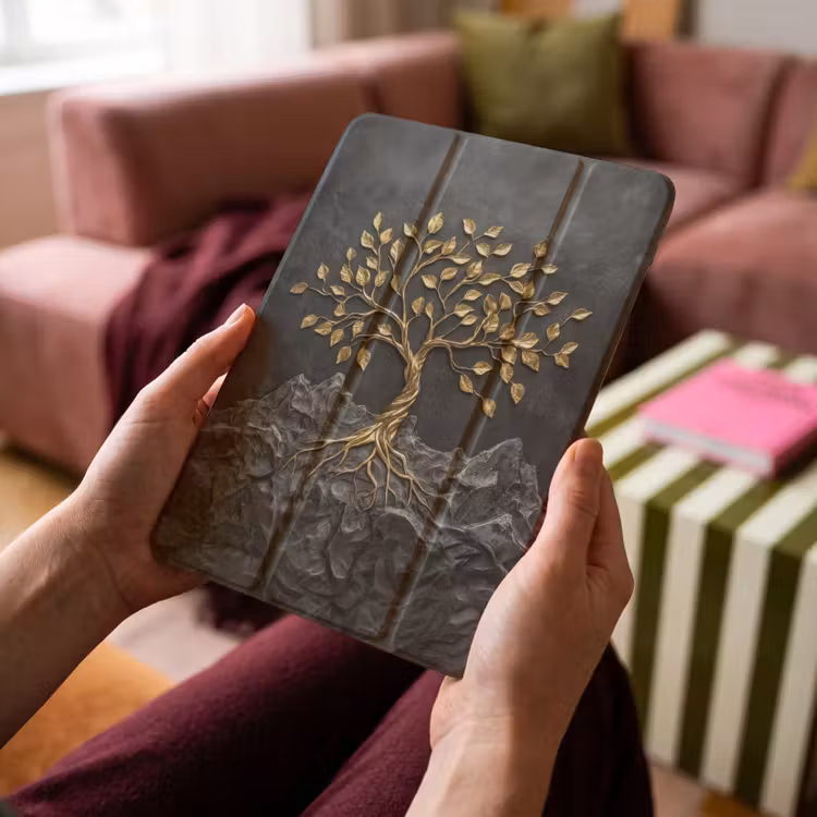 iPad-Hülle - Blätter - Gold - Baum - Fels — 4