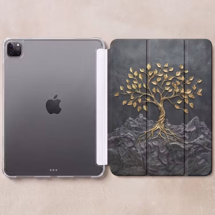 iPad-Hülle - Blätter - Gold - Baum - Fels — 6
