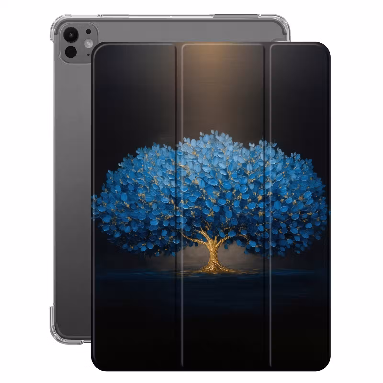 iPad-Hülle - Baum - Blau - Blätter - Pinselstriche — 1